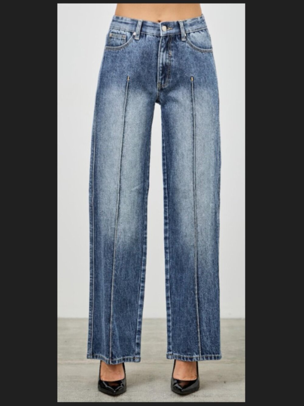 SAIGE Mid Rise Straight Jeans With Pintuck